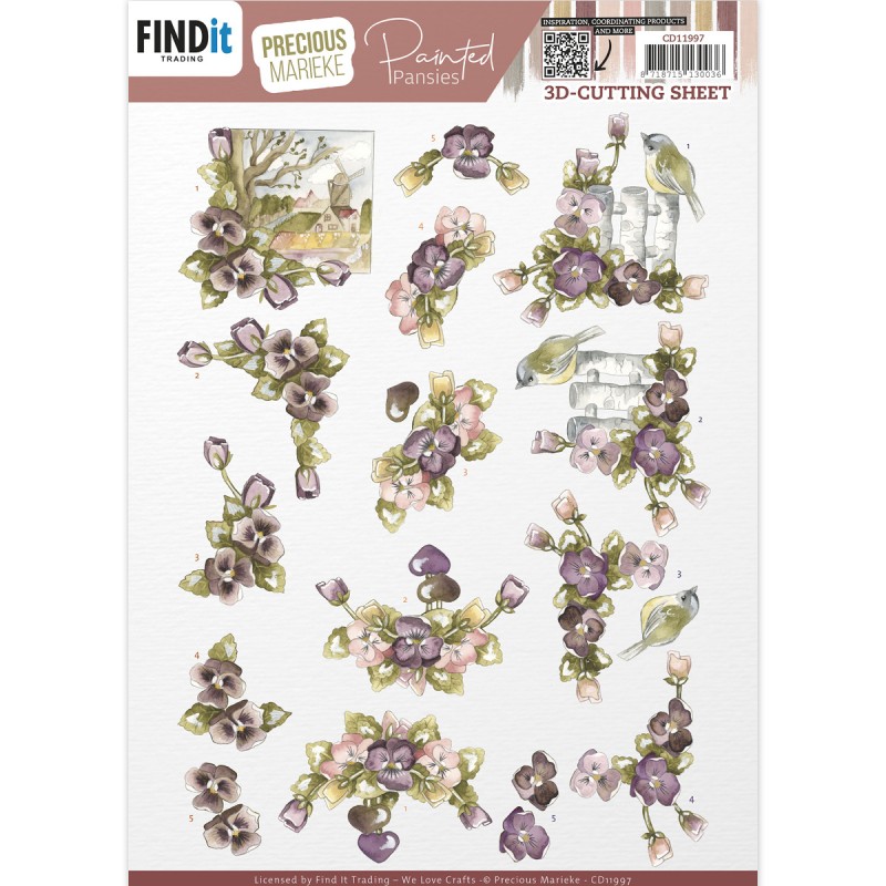 3D Cutting Sheet - Precious Marieke - Painted Pansies - Purple