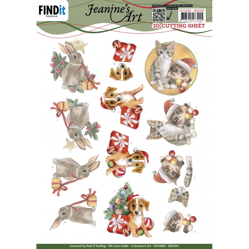 3D Cutting Sheet - Jeanine's Art - Cute Christmas Pets