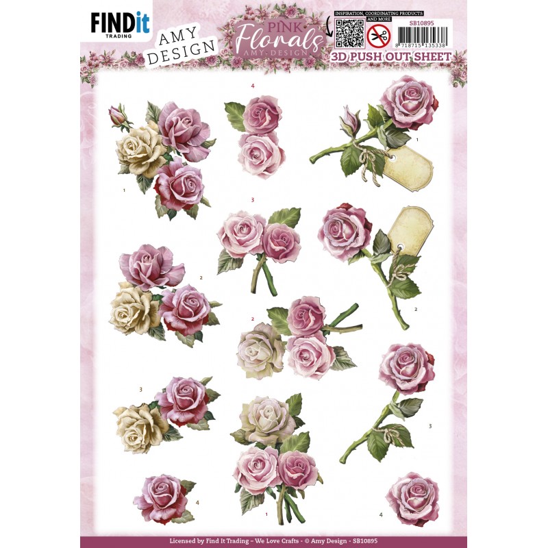 3D Push Out - Amy Design - Pink Florals - Roses