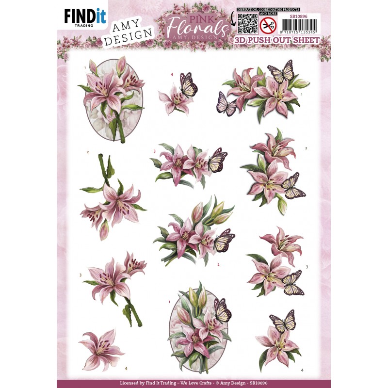 3D Push Out - Amy Design - Pink Florals - Lillies