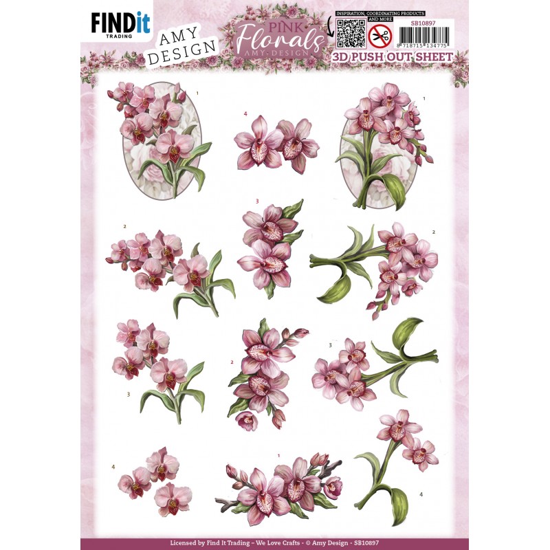 3D Push Out - Amy Design - Pink Florals - Orchid