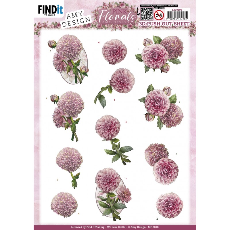 3D Push Out - Amy Design - Pink Florals - Dahlia