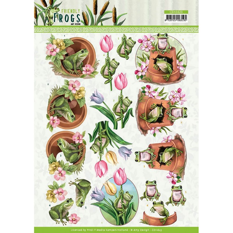 Flower Frogs - 3D Cutting Sheet Friendly Frogs by Amy Design