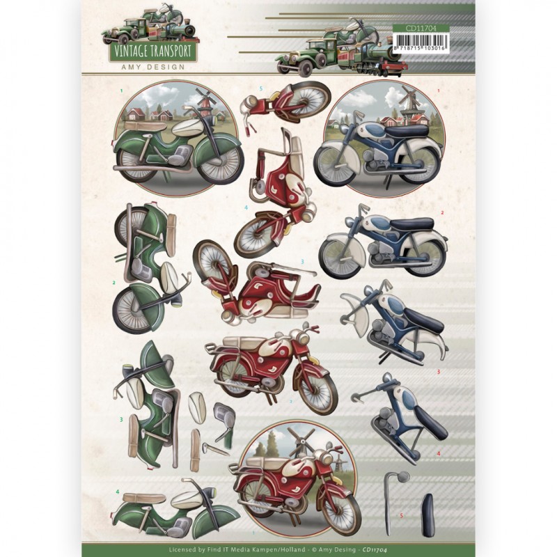 3D Cutting Sheet - Amy Design - Vintage Transport - Moped