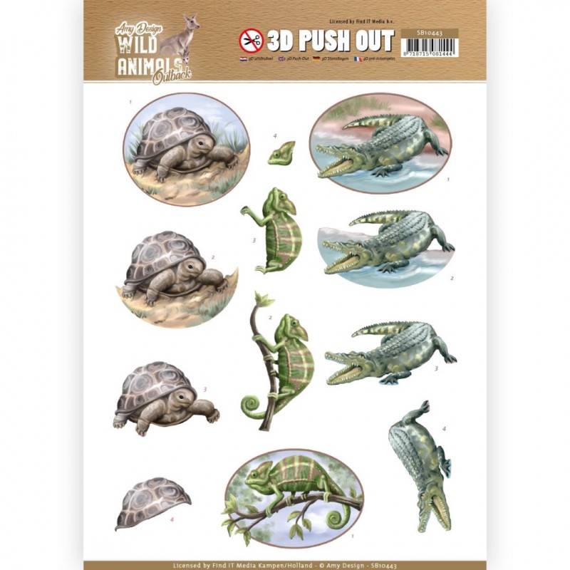 Reptiles Wild Animals Outback 3D-Push-Out Sheet by Amy Design