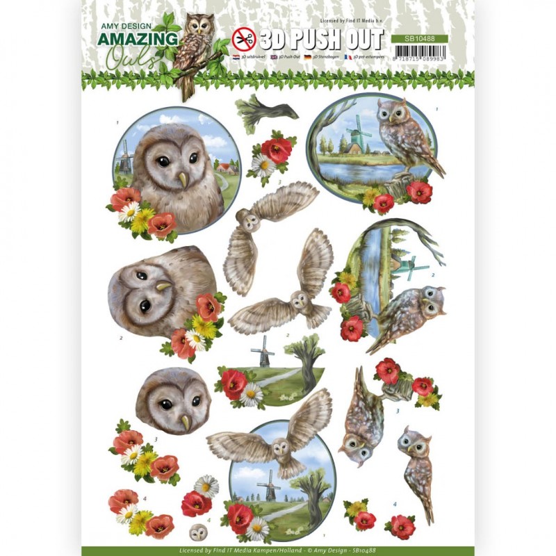 Meadow Owls Amazing Owls 3D Push Out Sheet by Amy Design