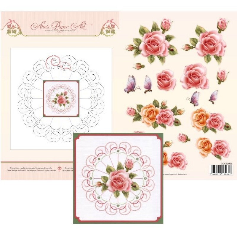 Sheet 1 Rose Glow 3D Card Embroidery Sheet - Ann's Paper Art