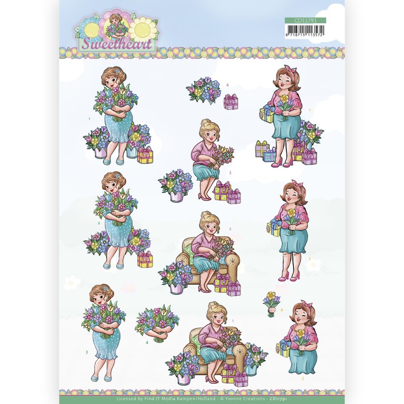 3D Cutting Sheet - Yvonne Creations - Bubbly Girls - Sweetheart - Flowers and gifts