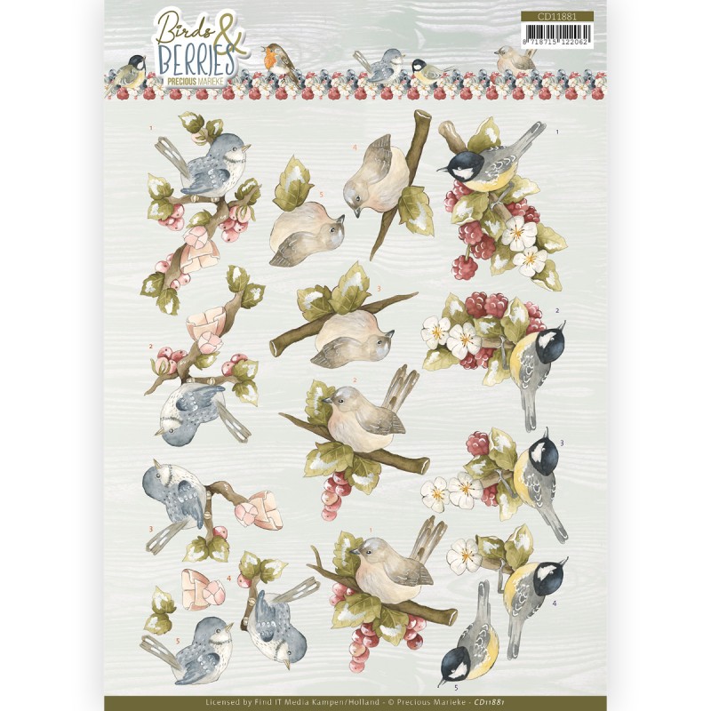 3D Cutting Sheet - Precious Marieke - Birds and Berries - Raspberries