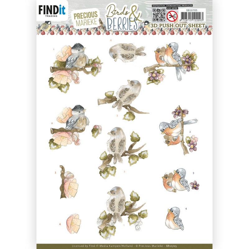 3D Push Out Sheet - Precious Marieke - Birds and Berries - Cranberries