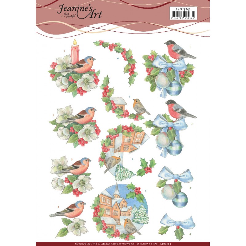 Christmas Birds 3D Cutting Sheet by Jeanine's Art