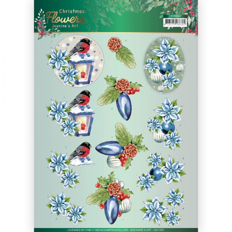 Christmas Lantern - Christmas Flowers 3D Cutting Sheet  by Jeanine's Art