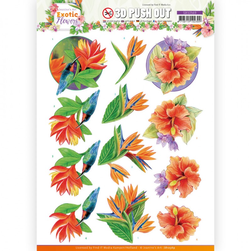 3D Push Out - Jeanine's Art - Exotic Flowers - Blue Flowers