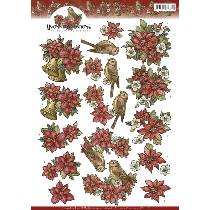 3D Cutting Sheet - Yvonne Creations - Poinsettia Christmas