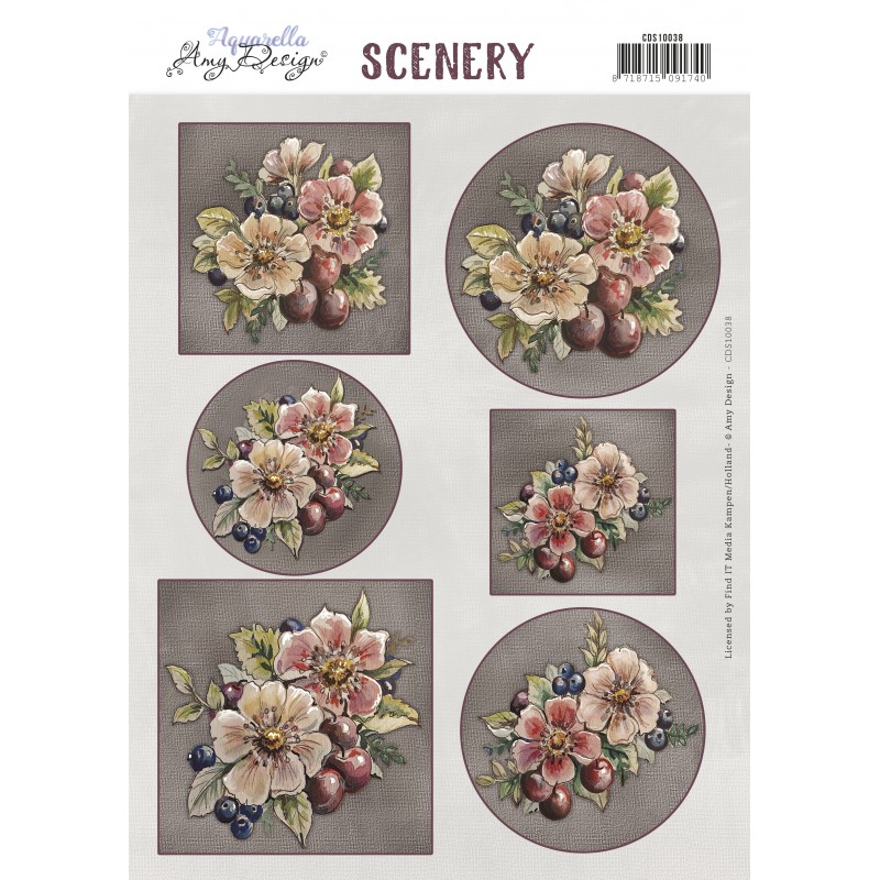 Push Out Scenery - Yvonne Creations Aquarella -  Dark Pink Flowers