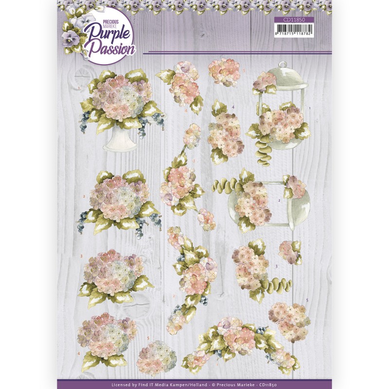 3D Cutting Sheet - Precious Marieke - Purple Passion - Pale Hydrangea