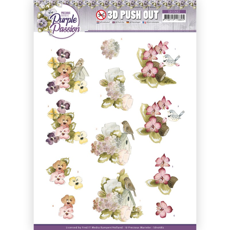 3D Push Out - Precious Marieke - Purple Passion - Bird Paradise