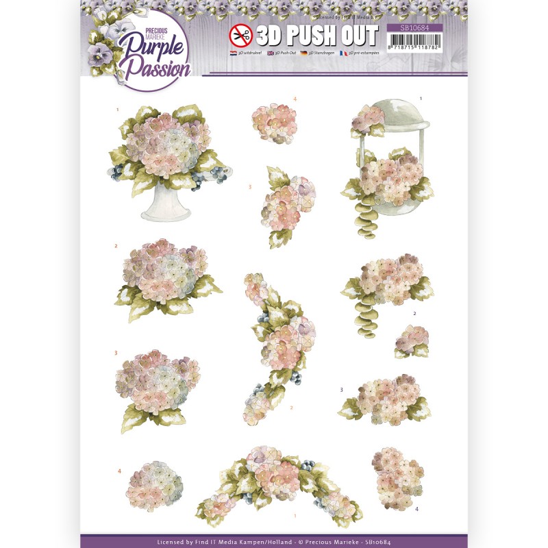 3D Push Out - Precious Marieke - Purple Passion - Pale Hydrangea