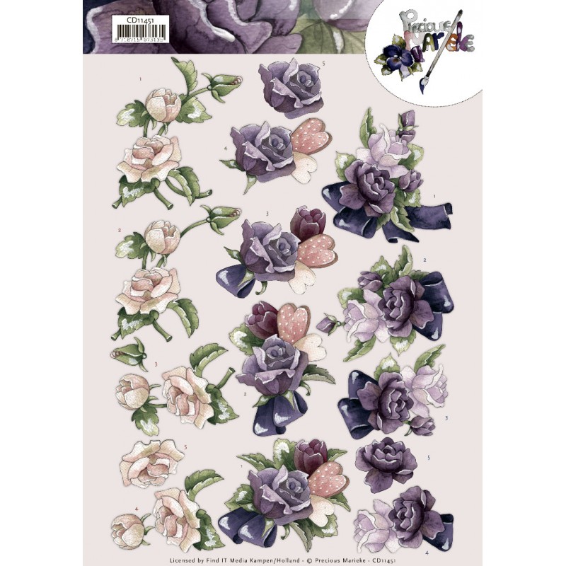 Pink Roses 3D Cutting Sheet by Precious Marieke