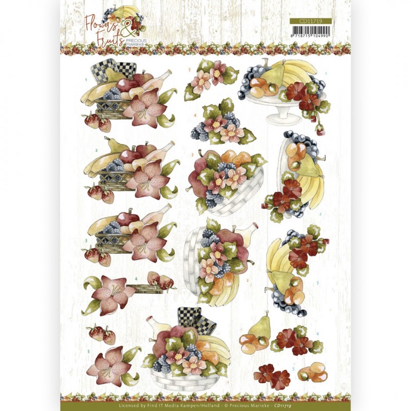 3D Cutting Sheet - Precious Marieke - Flowers and Fruits - Flowers and Bananas