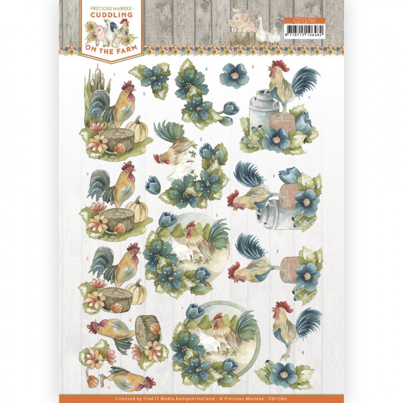 3D Cutting Sheet - Precious Marieke - Cuddling on the Farm - Rooster