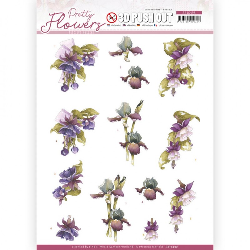 Purple Flowers - Pretty Flowers 3D-Push-Out Sheet by Precious Marieke