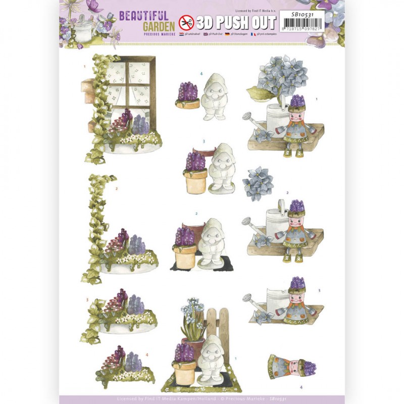 Garden Gnome Beautiful Garden 3D-Push-Out Sheet by Precious Marieke