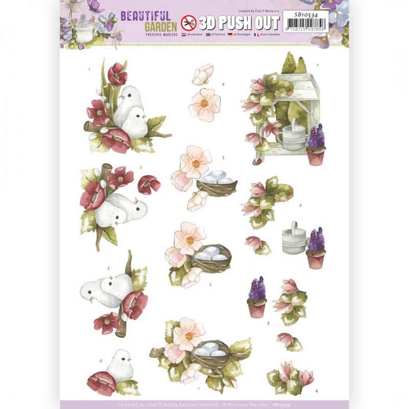 Pigeon Beautiful Garden 3D-Push-Out Sheet by Precious Marieke