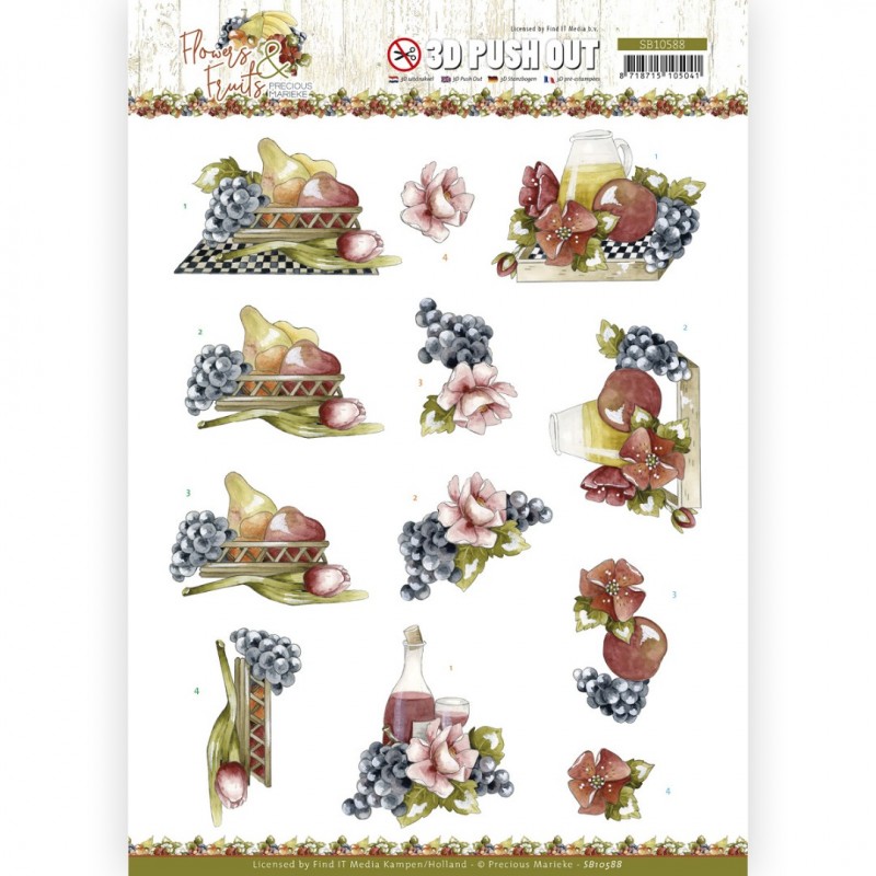 3D Push Out - Precious Marieke - Flowers and Fruits - Flowers and Grapes