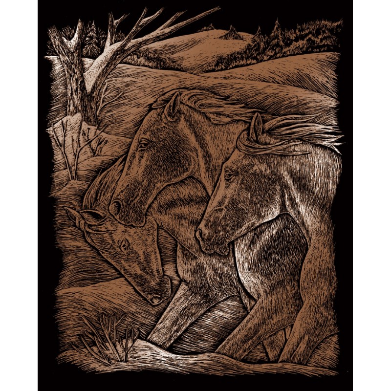 HORSE TRIO Copper Engraving Art