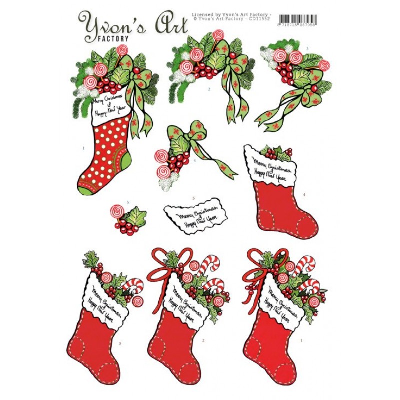 Christmas stocking 3D Cutting Sheet by Yvon's Art