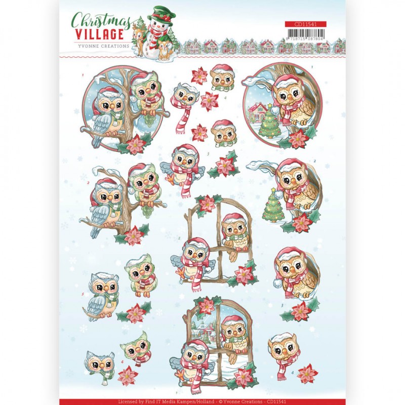 Christmas Owls Christmas Village 3D Cutting Sheet by Yvonne Creations