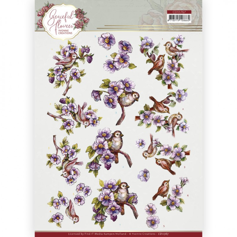 3D Cutting Sheet - Yvonne Creations - Graceful Flowers - Birds and Blackberries