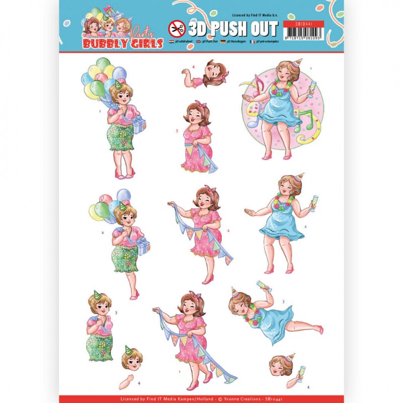 Party Time Bubbly Girls Party 3D-Push-Out Sheet by Yvonne Creations