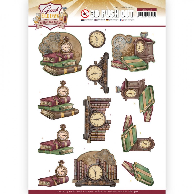 Clock - Good Old Days 3D Push Out Sheet by Yvonne Creations