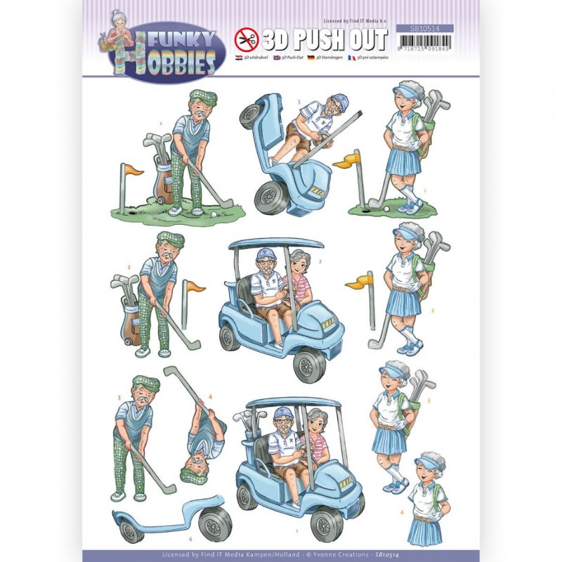 Golf - Funky Hobbies 3D Push Out Sheet by Yvonne Creations