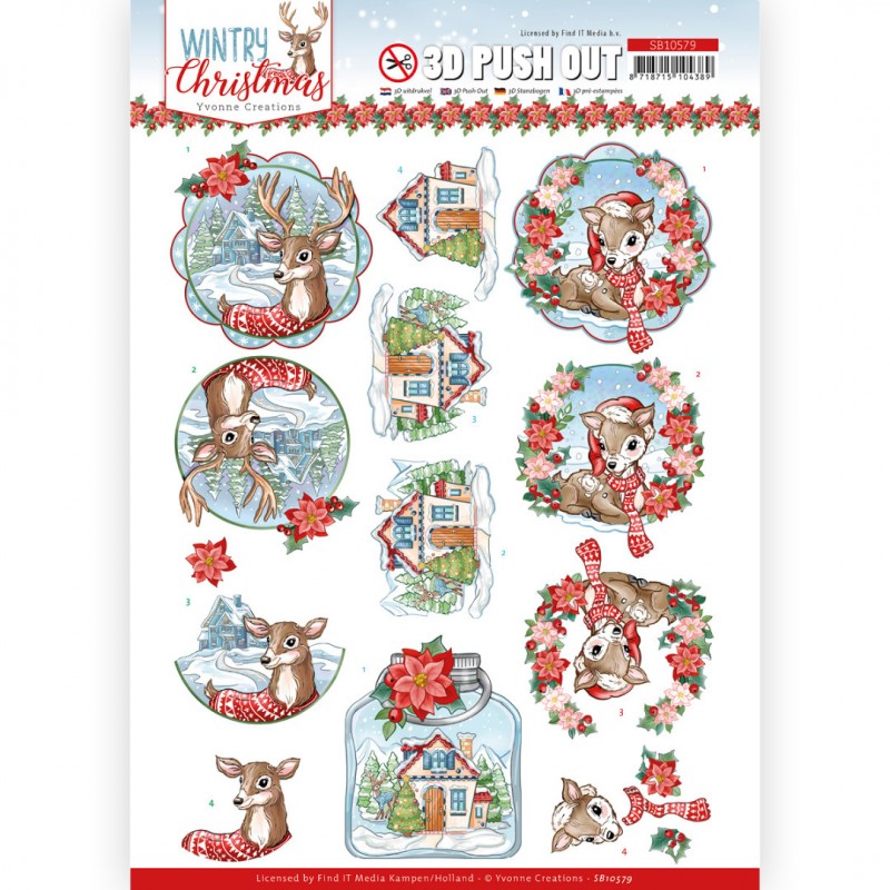 3D Push Out - Yvonne Creations - Wintry Christmas - Christmas Deer