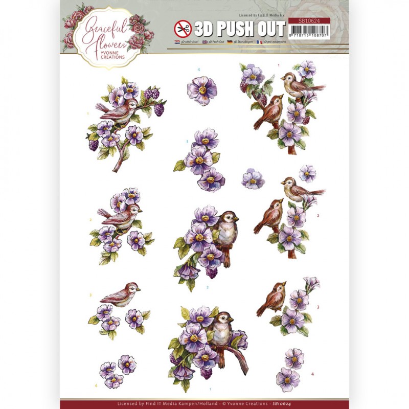 3D Push Out - Yvonne Creations - Graceful Flowers - Birds and Blackberries