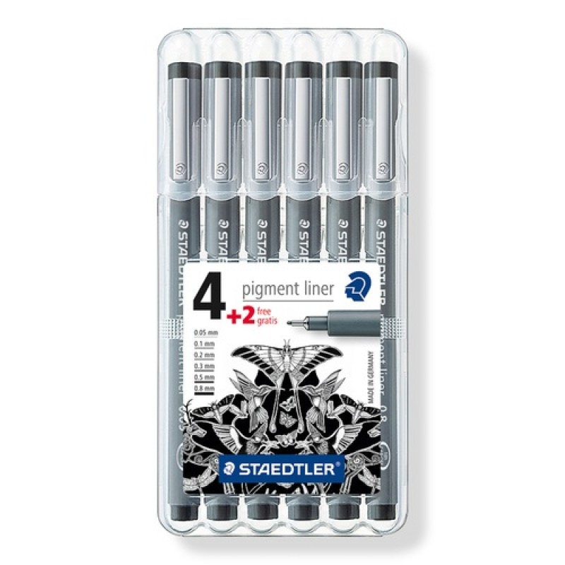 pigment liner fineliner - box 6 st (4 + 2)