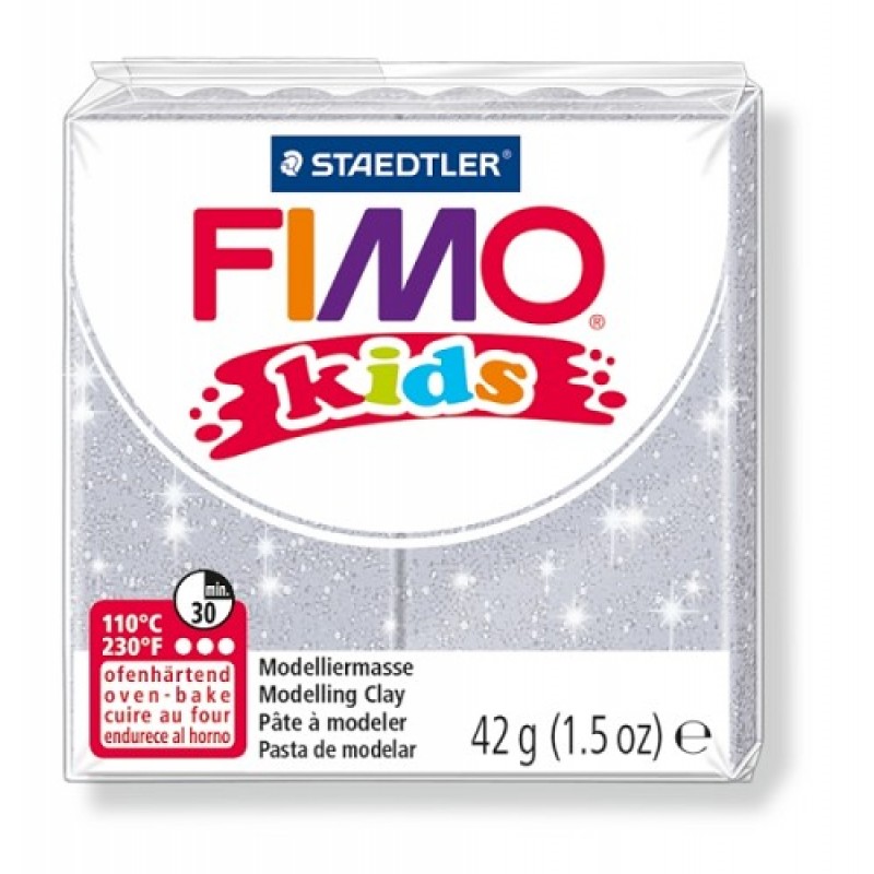 Fimo kids boetseerklei 42 g glitter zilver