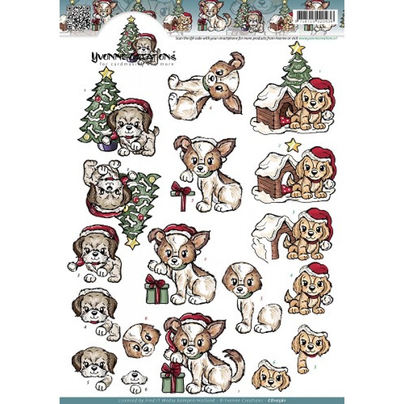 Christmas Puppies 3D-Knipvel Yvonne Creations