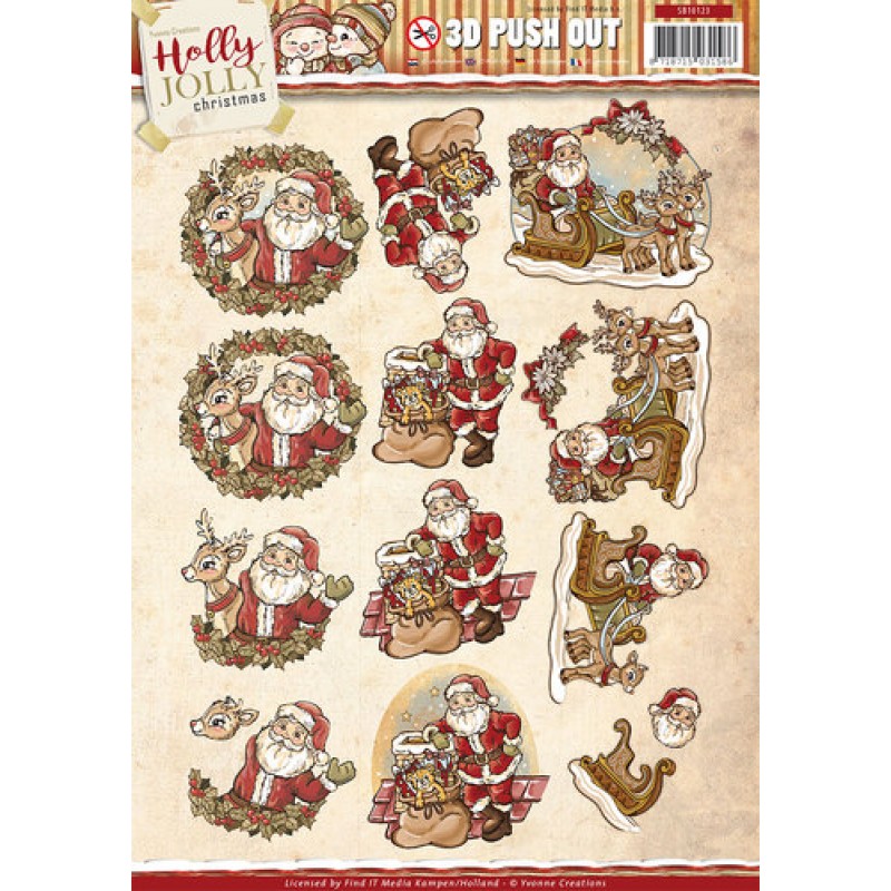 Santa Holly Jolly 3D-Uitdrukvel Push-Out Yvonne Creations