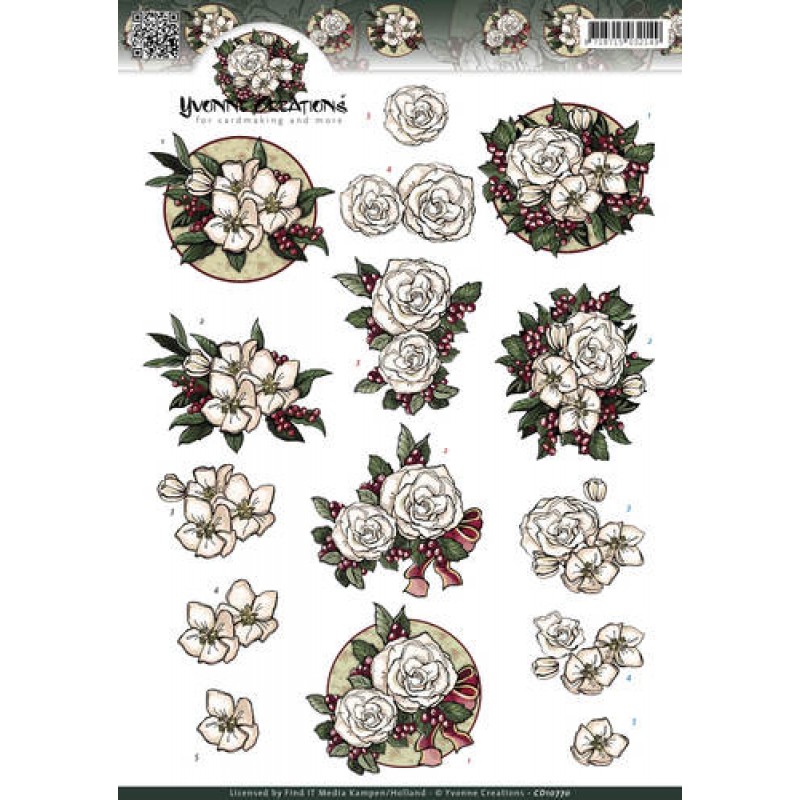 White Christmas Flowers 3D-Knipvel Yvonne Creations