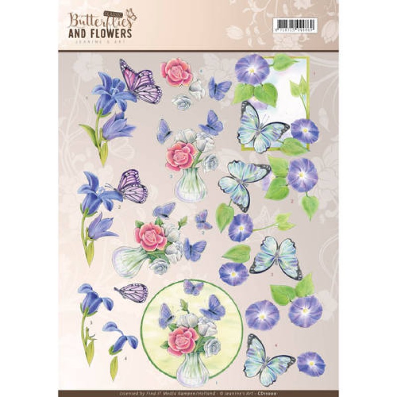 Blue Flowers Classic Butterflies and Flowers 3D-Knipvel Jeanine's Art