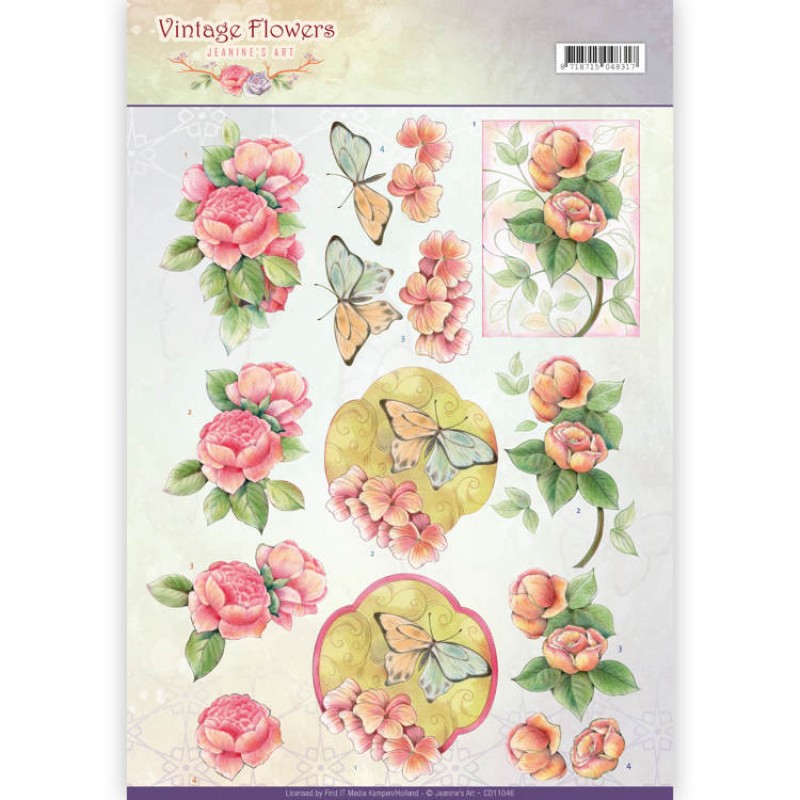 Sweetheart Pink Vintage Flowers 3D-Knipvel Jeanine's Art