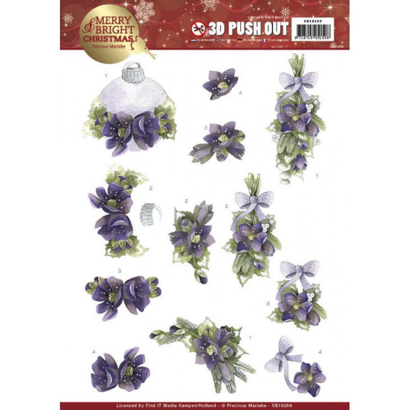 Bouquets in Purple Merry and Bright Christmas 3D-Uitdrukvel Push-Out Precious Marieke