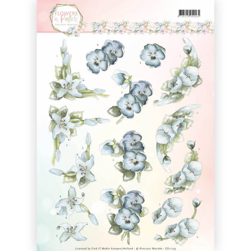 True Blue Flowers In Pastels 3D-Knipvel Precious Marieke