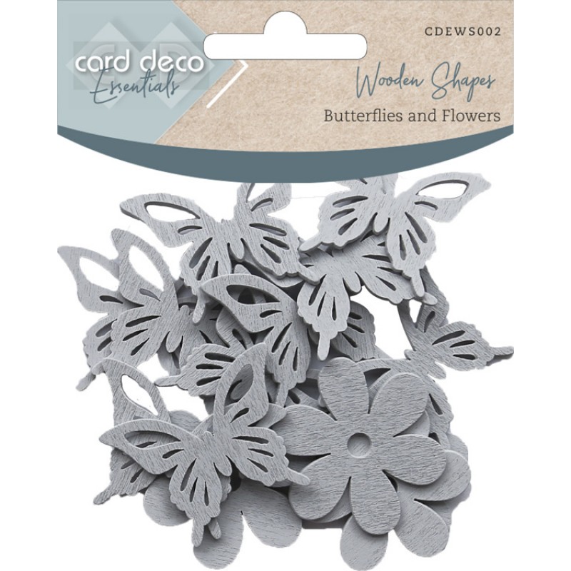 Butterflies and Flowers Light Grey Wooden Shapes by Card Deco