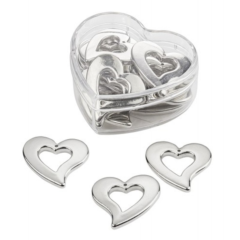 Strooidelen, zilver, 3 cm, hartbox met 12 st