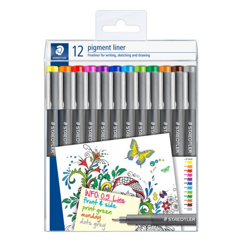 pigment liner fineliner - etui 12 st assortiment